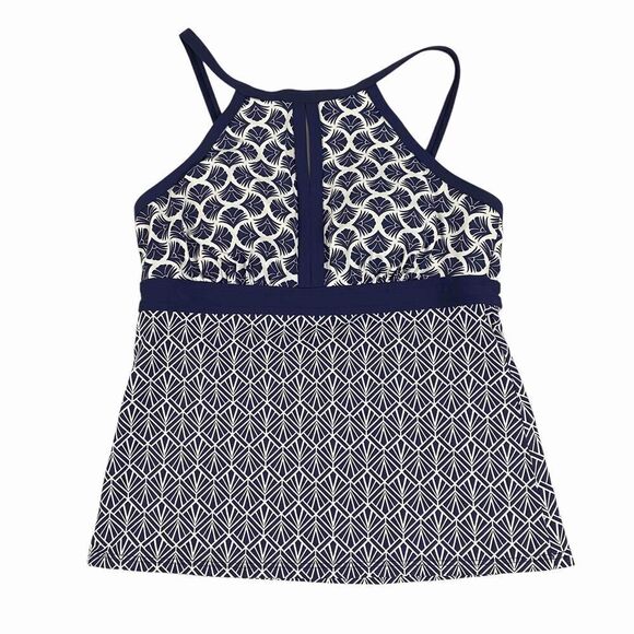 Lands' End Tankini Top Keyhole High Neck Molded Cups Geometric Print size 8P - Picture 1 of 5